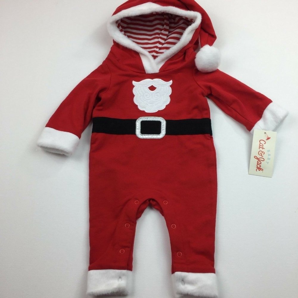 Cat & Jack Christmas Infant Christmas Santa Suit One Piece Red Baby Boys Size NB